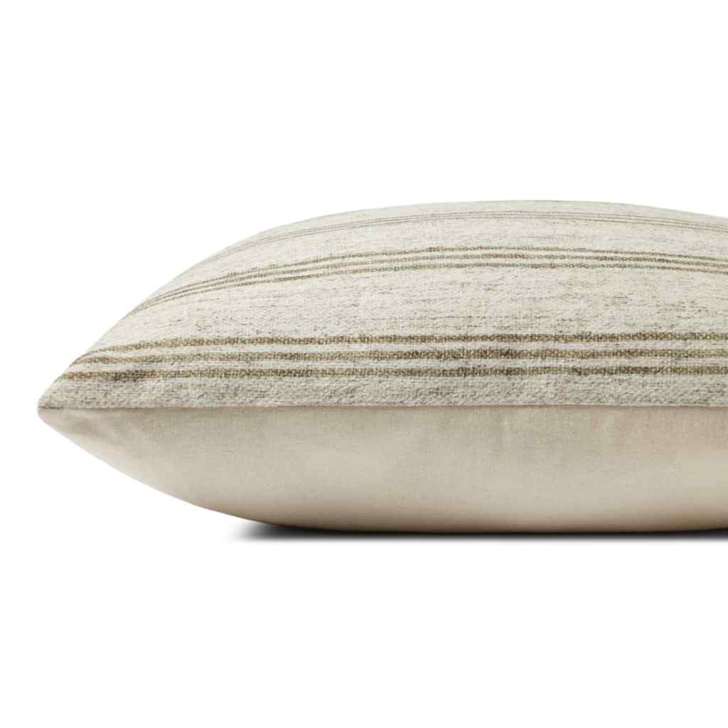 Amber Lewis x Loloi Zephyr Collection Ivory / Olive Pillow PAL0040 Ivory / Olive / 22" x 22" Cover w/Down Insert