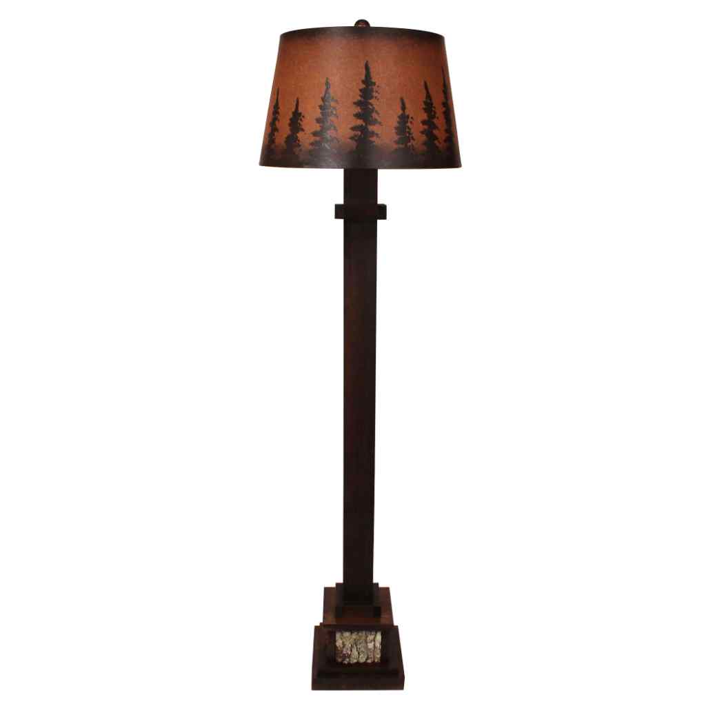 Aspen Square Wooden Floor Lamp With Poplar Bark Accent- Pine Tree Grove Shade Aspen