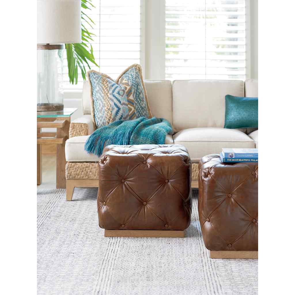 Auburn Leather Ottoman Aged Bronze
