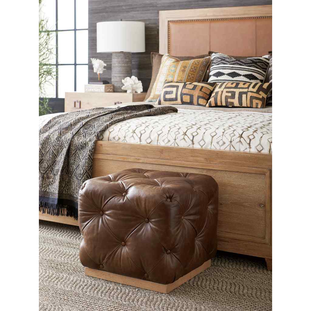 Auburn Leather Ottoman Aged Bronze