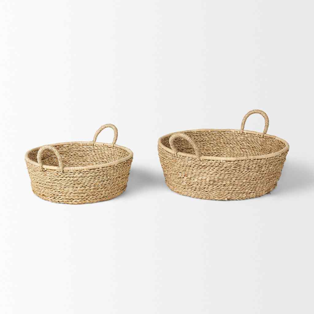 Ayanna Set Of 2 Deep Nesting Seagrass Baskets W- Handles Brown