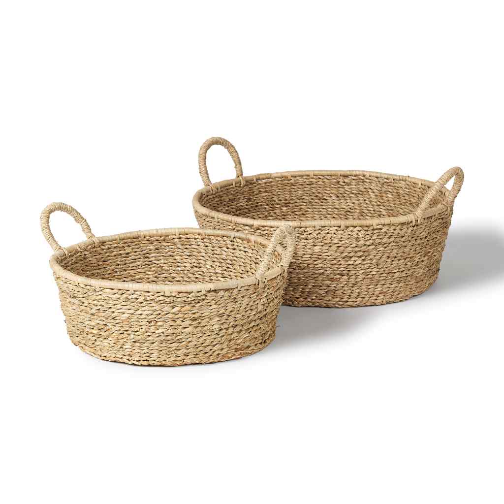 Ayanna Set Of 2 Deep Nesting Seagrass Baskets W- Handles Brown