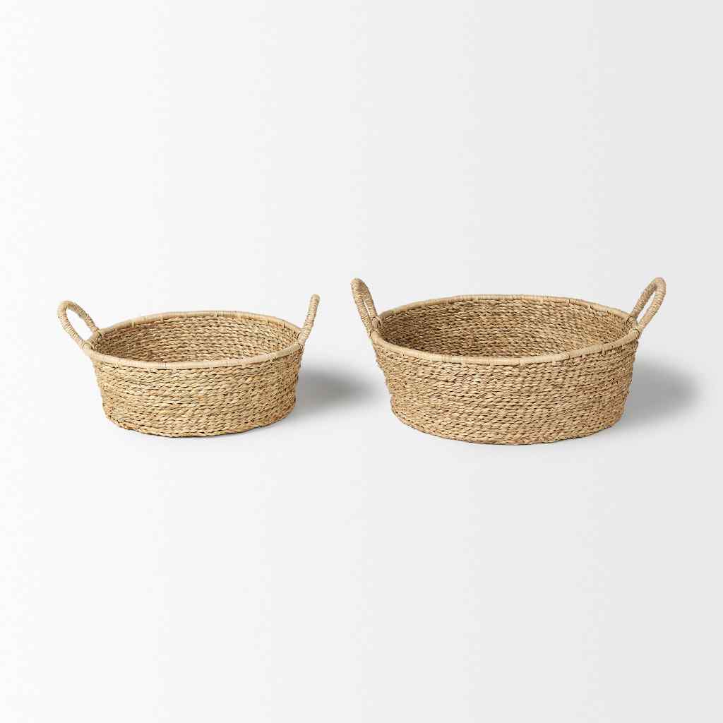 Ayanna Set Of 2 Deep Nesting Seagrass Baskets W- Handles Brown