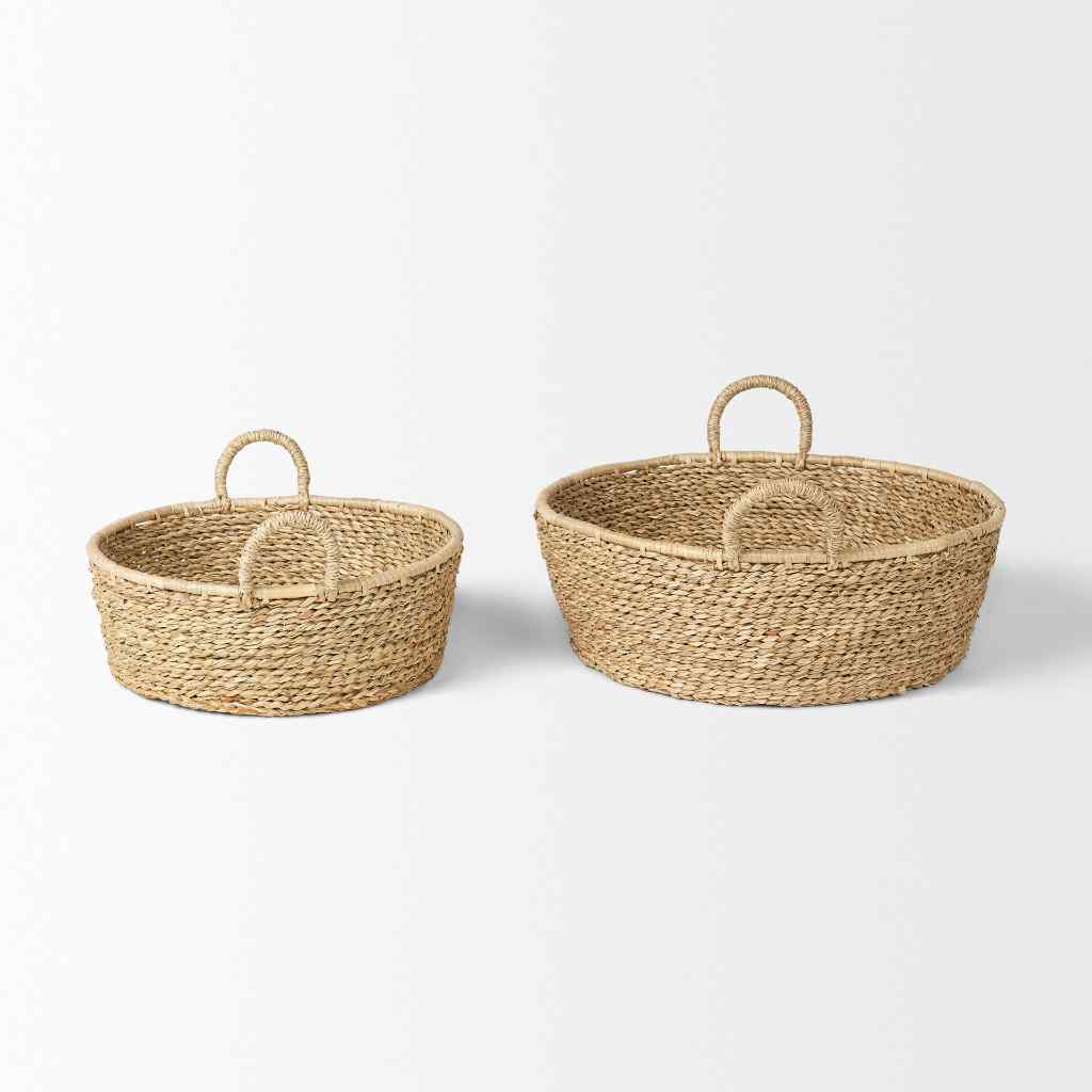 Ayanna Set Of 2 Deep Nesting Seagrass Baskets W- Handles Brown