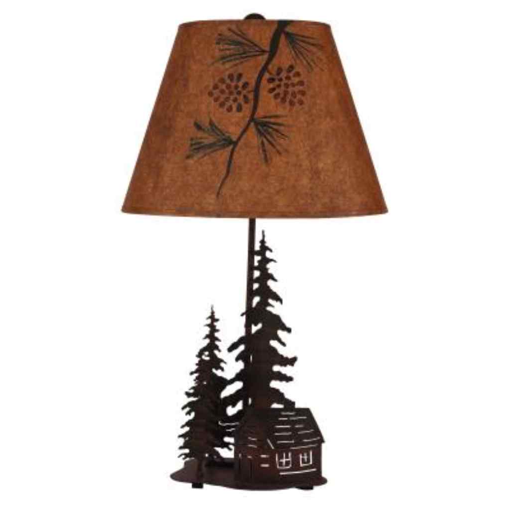 Burnt Sienna 2 Tree And Cabin Accent Lamp With Night Light Burnt Sienna