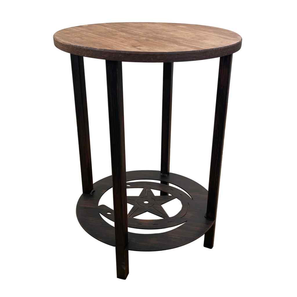 Burnt Sienna Accent Round End Table With Horseshoe-Star Accent Burnt Sienna/Stain