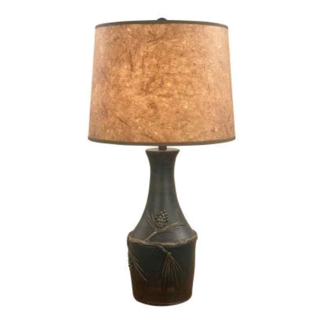 Burnt Sienna-Gold Vase Table Lamp With Pine Cone Accent- Woodchip Shade Burnt Sienna/Gold
