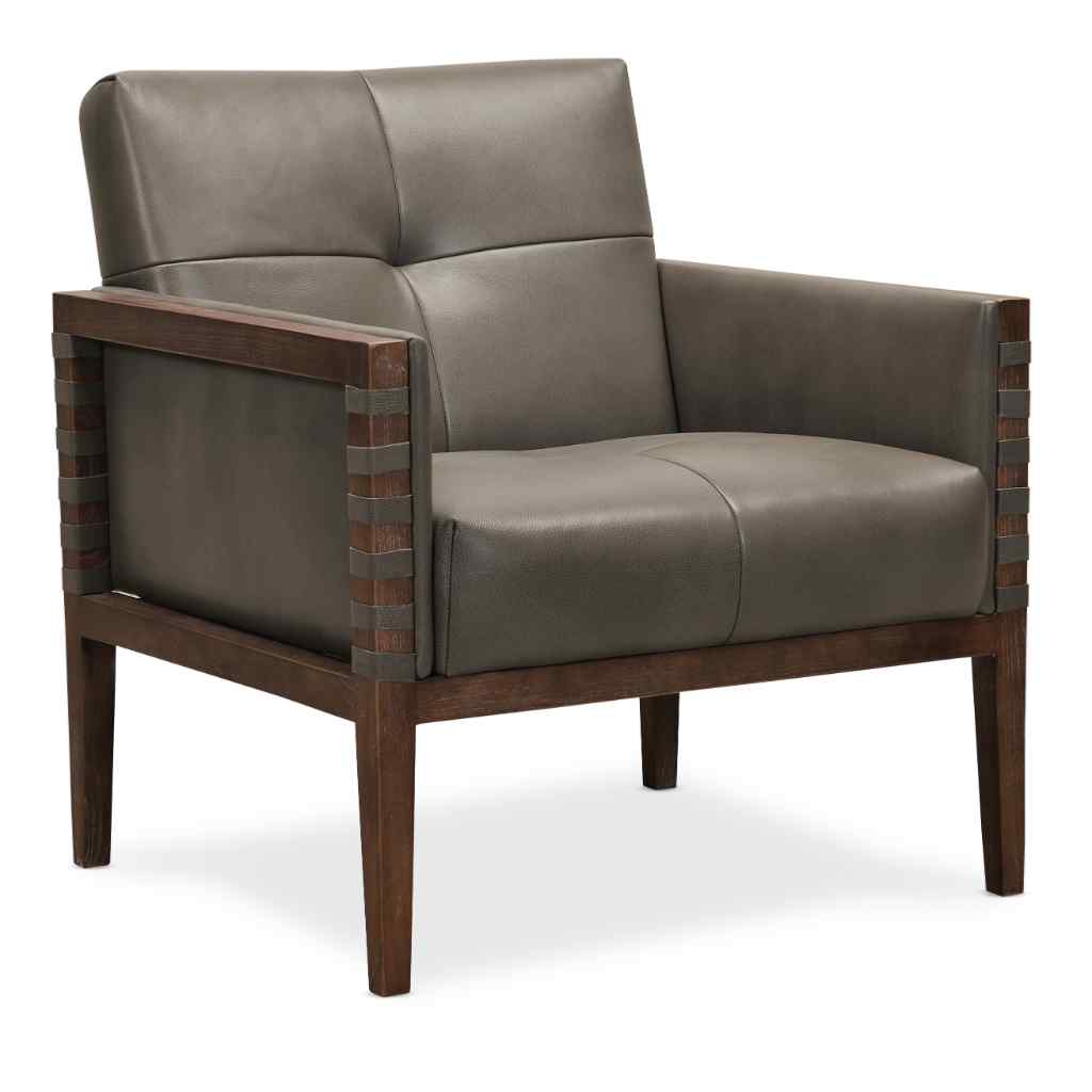 Carverdale Leather Club Chair with Wood Frame - II Grey