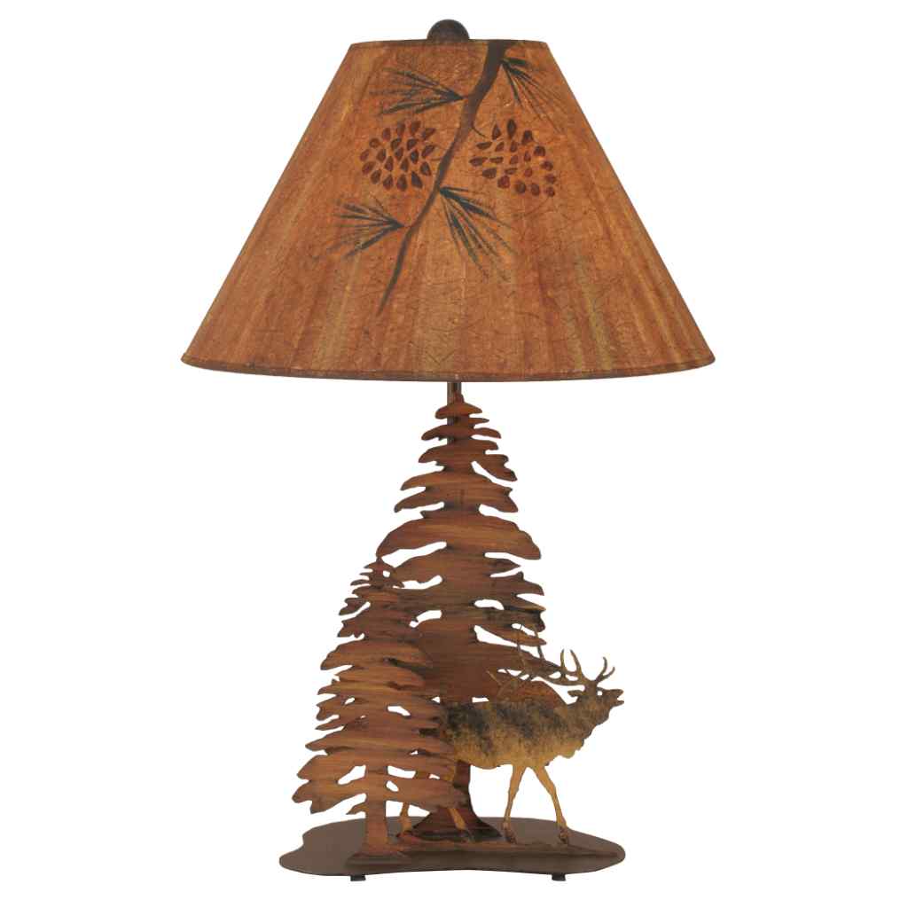 Charred 2 Tree And Elk Table Lamp Charred