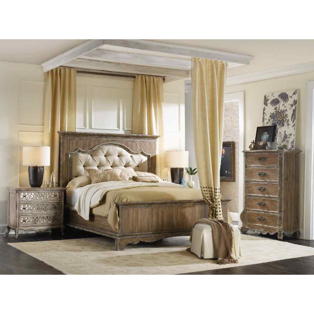 Chatelet King Upholstered Mantle Panel Bed Beige