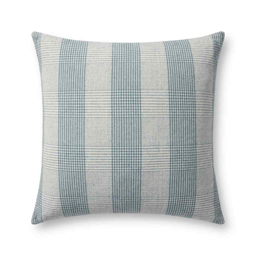 Chris Loves Julia x Loloi Auggie Collection Blue / White Pillow PCJ0021 Blue / White / 22'' x 22'' Cover w/Down Insert