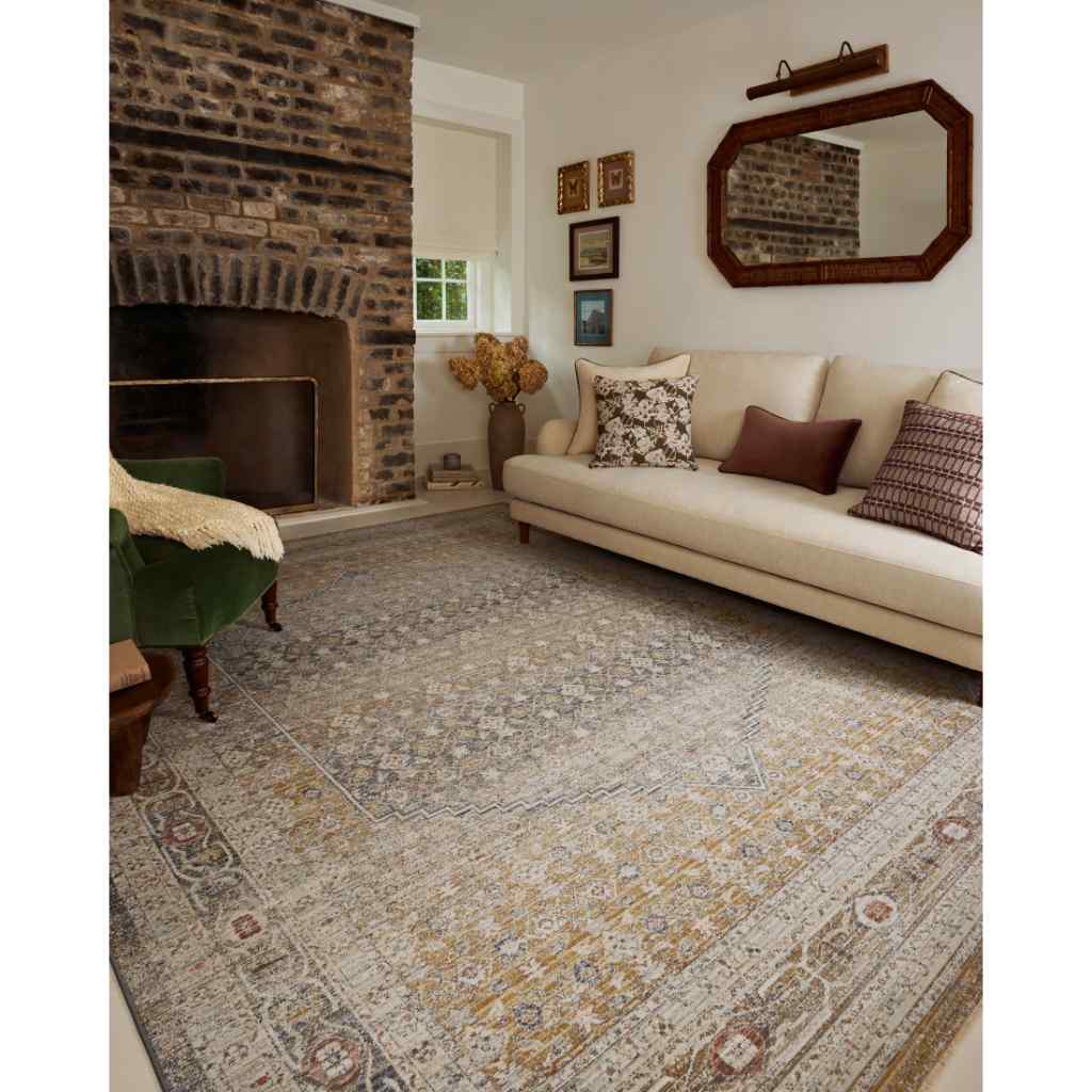 Chris Loves Julia x Loloi Ida Collection Stone / Gold Rug IDA-02 Stone / Gold / 18" x 18" Sample