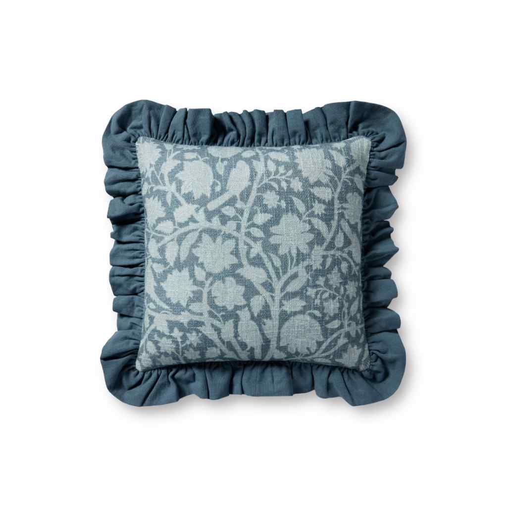Chris Loves Julia x Loloi Kathleen Collection Blue Pillow PCJ0026 Blue / 18'' x 18'' Cover w/Down Insert