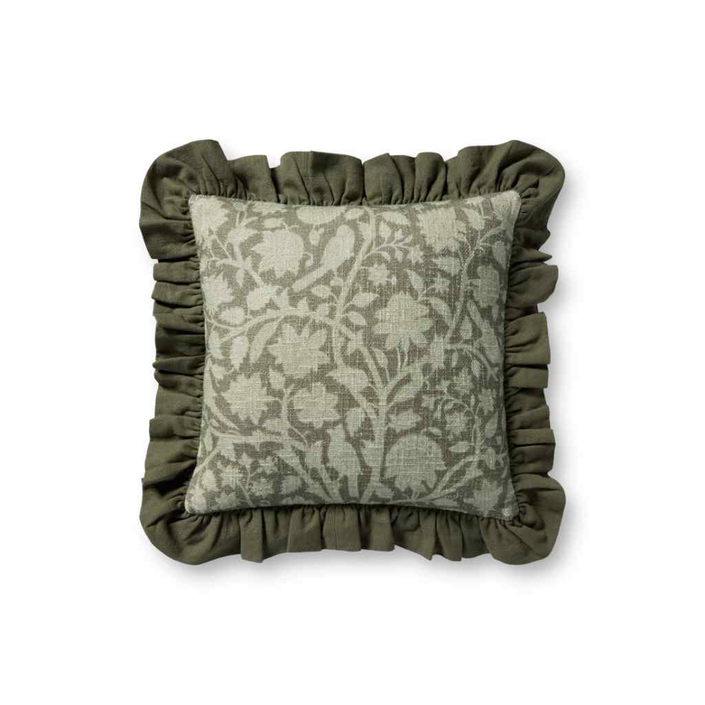 Chris Loves Julia x Loloi Kathleen Collection Green Pillow PCJ0026 Green / 18'' x 18'' Cover w/Down Insert