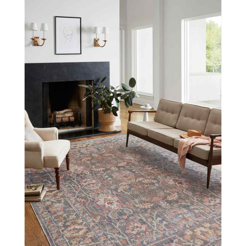 Chris Loves Julia x Loloi Rosemarie Collection Stone / Multi Rug ROE-01 Stone / Multi / 18" x 18" Sample