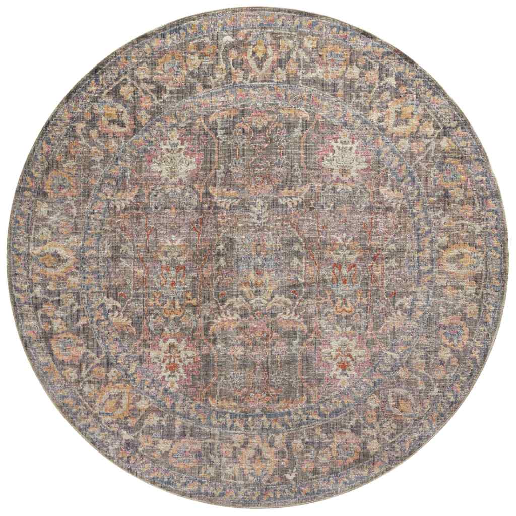 Chris Loves Julia x Loloi Rosemarie Collection Stone / Multi Rug ROE-01 Stone / Multi / 3'-2" x 3'-2" Round
