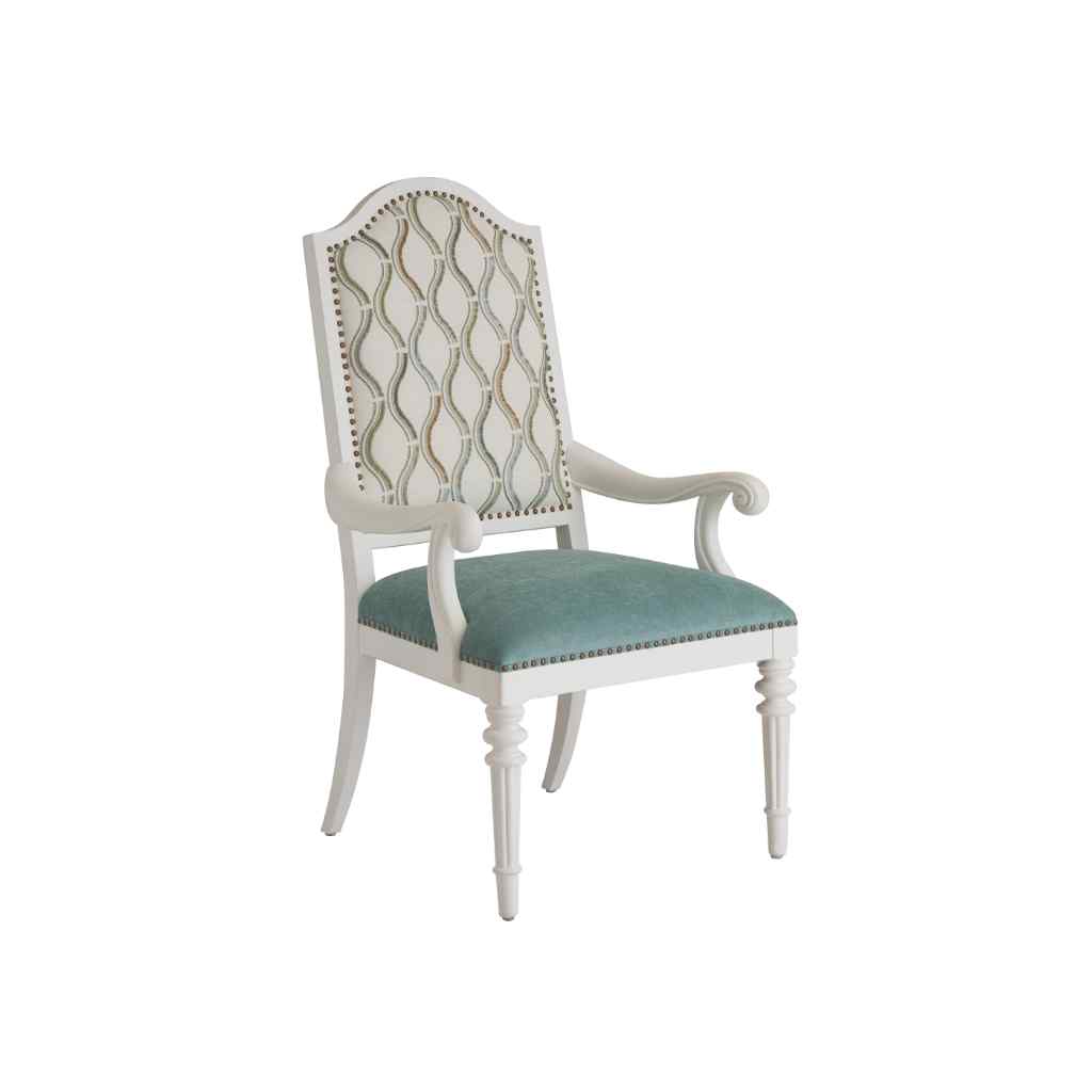 Corsica Upholstered Arm Chair - Villa Blanca White with Seaglass