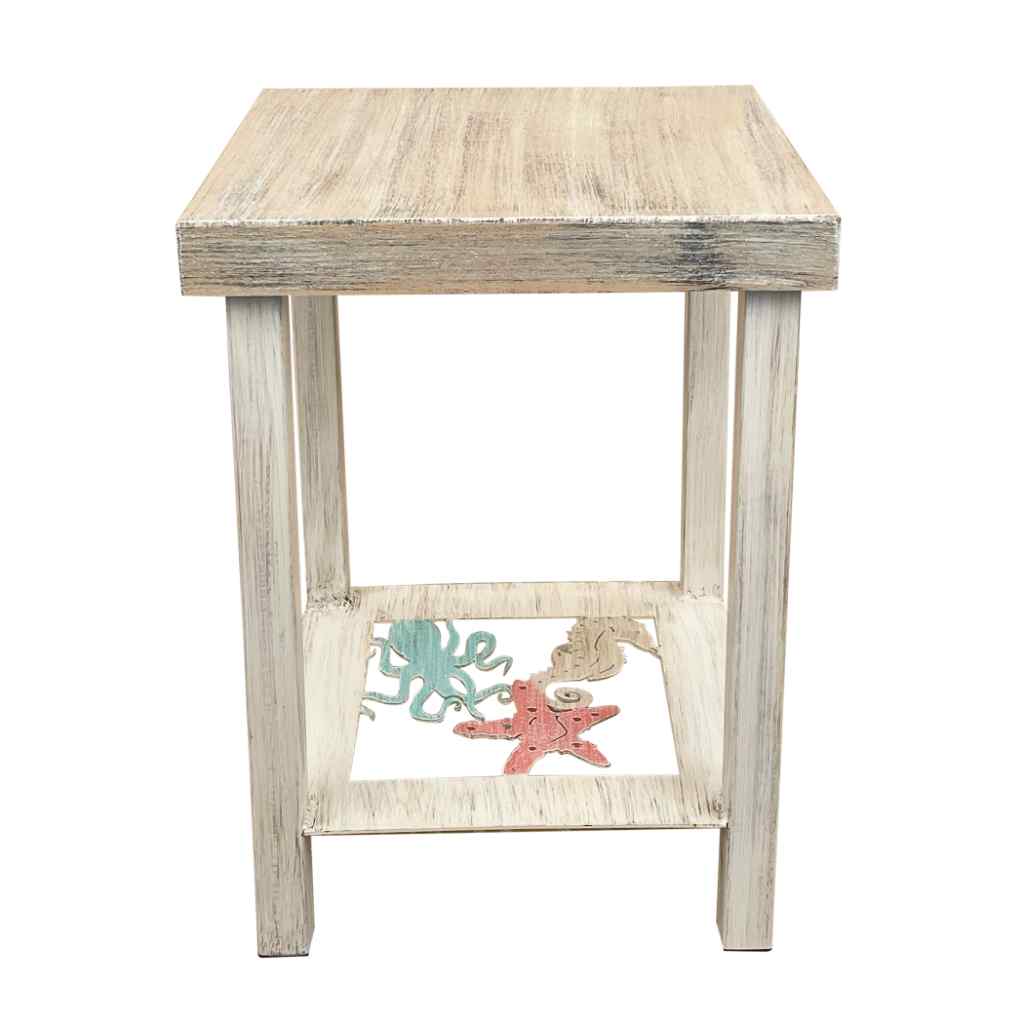 Cottage-Island Square Iron End Table With Underwater Accent And Wood Top Cottage/Island (Cottage Sisal)