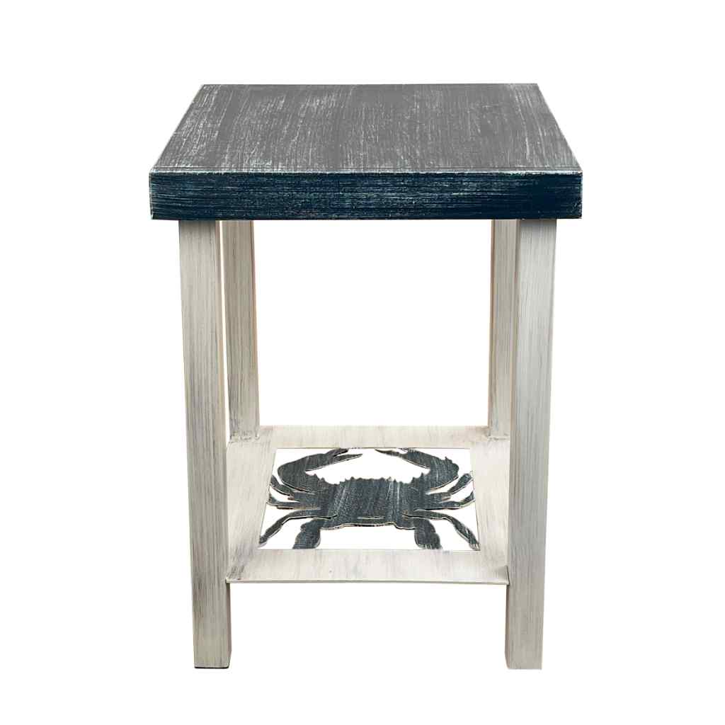 Cottage-Navy Square Iron End Table With Crab Accent And Wood Top Cottage/Navy