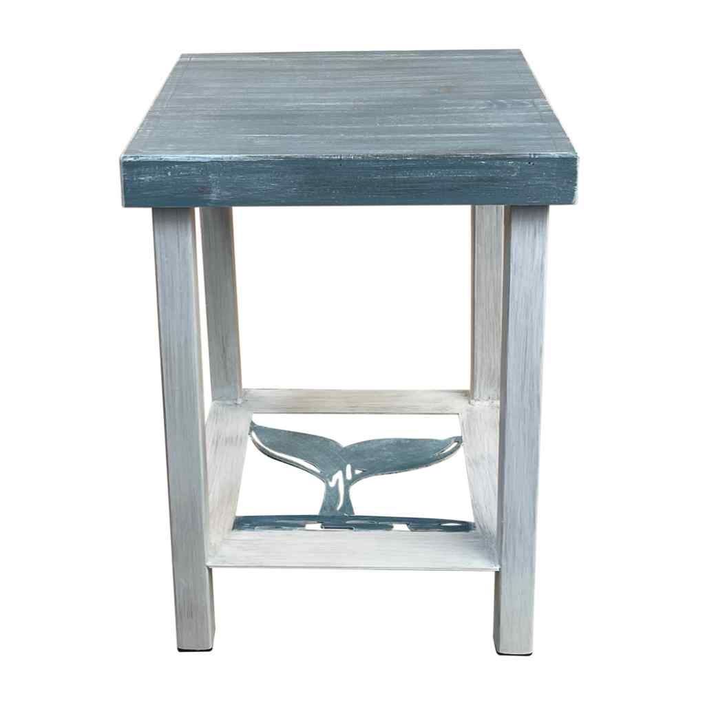 Cottage-Pacific Square Iron End Table With Whale Tail Accent And Wood Top Cottage/Pacific