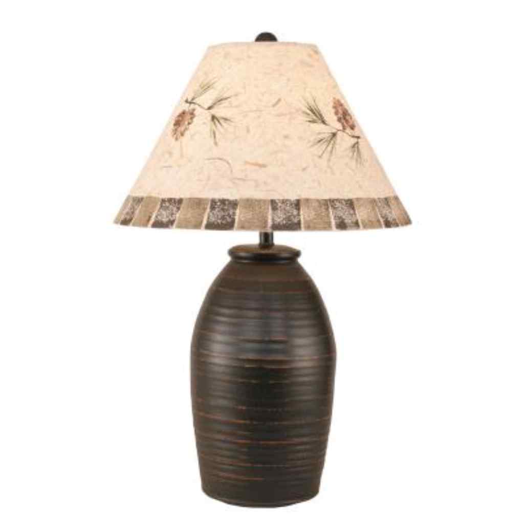 Distressed Black Ginger Jar With Pine Cone Shade Distressed Black