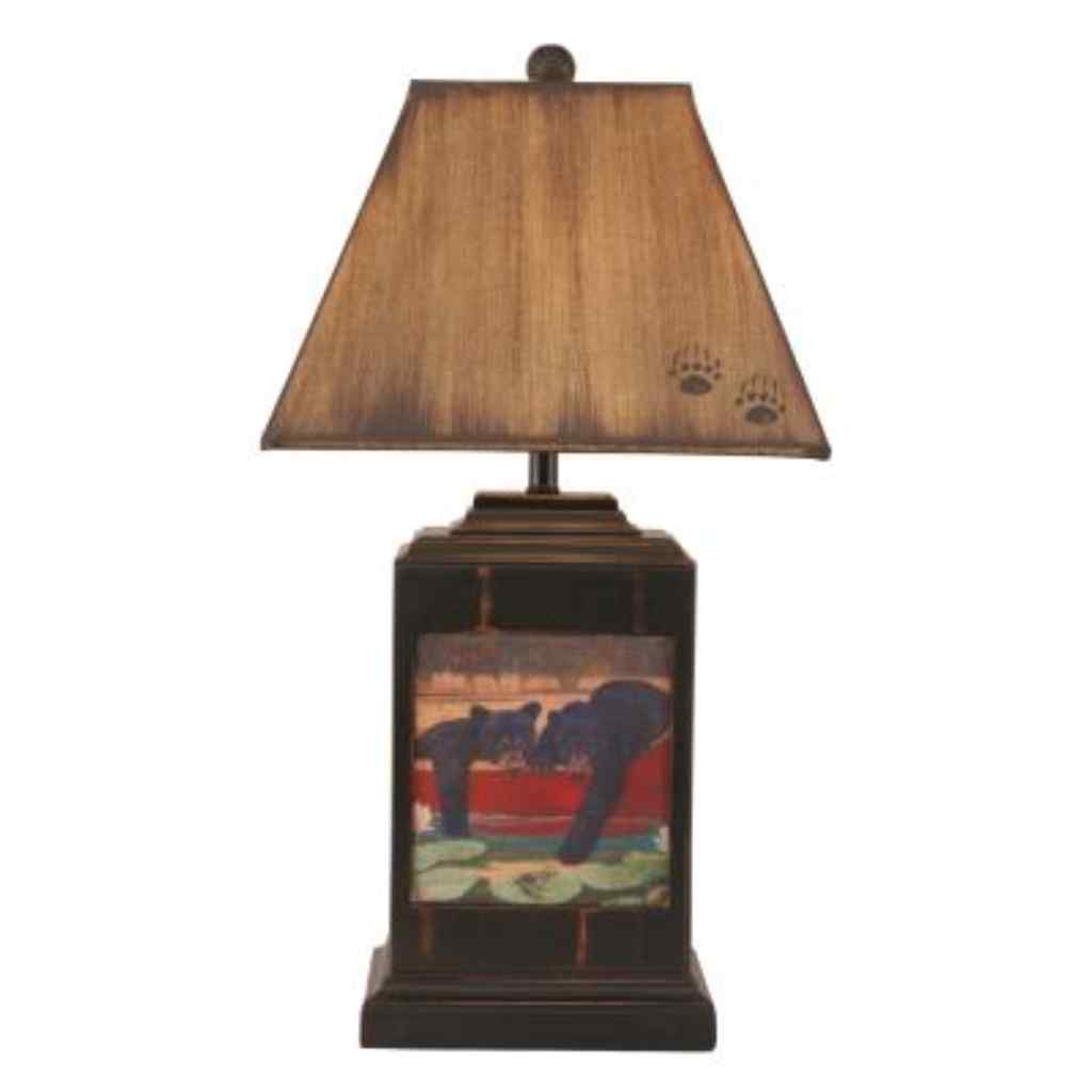 Distressed Black Rectangle Cubs In Canoe Table Lamp Distressed Black