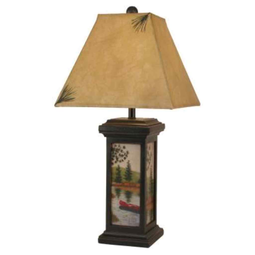 Distressed Black Small Square Canoe Scene Table Lamp Distressed Black