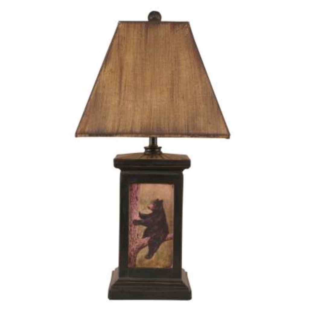 Distressed Black Square Bear In Tree Scene Table Lamp Distressed Black