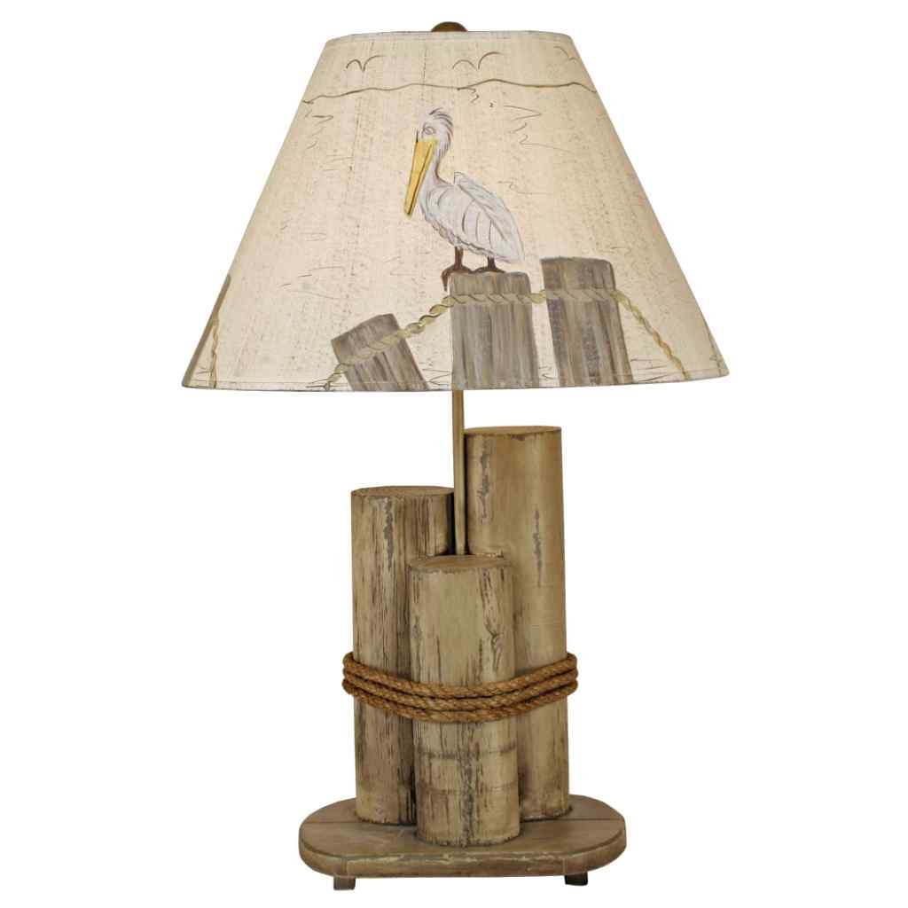 Distressed Grey Dock Pilings Table Lamp with Pelican Shade Heavy Distressed Grey