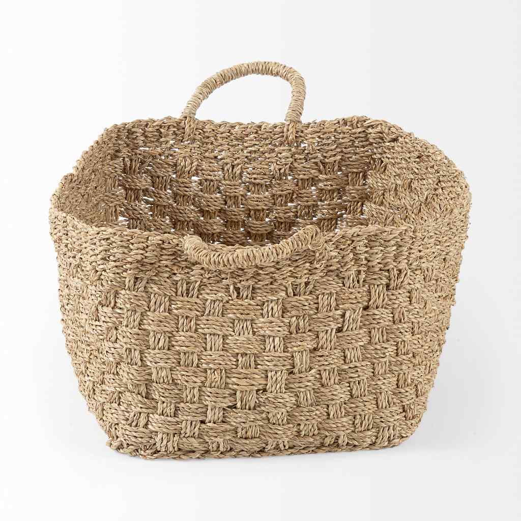 Emra 17.3L X 11.8W X 7.9H (Set Of 3) Light Brown Seagrass Rectangular Basket W- Handles Brown