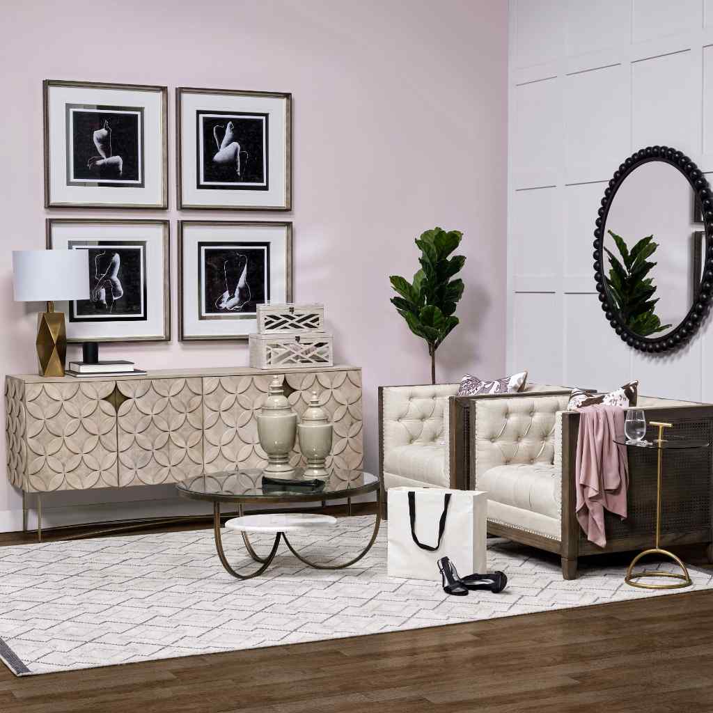 Excelsior I (72X18.3) Solid Wood Gold Metal Base 4 Cabinet Door Sideboard Brown