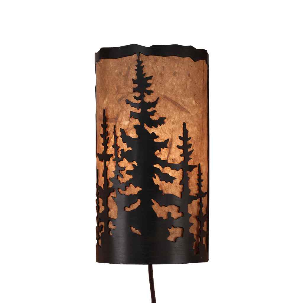 Feather Tree Scene Panel Sconce Kodiak/Woodchip Stain
