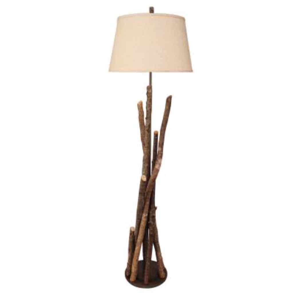Grey Stick Floor Lamp With Round Wooden Base Grey Glaze