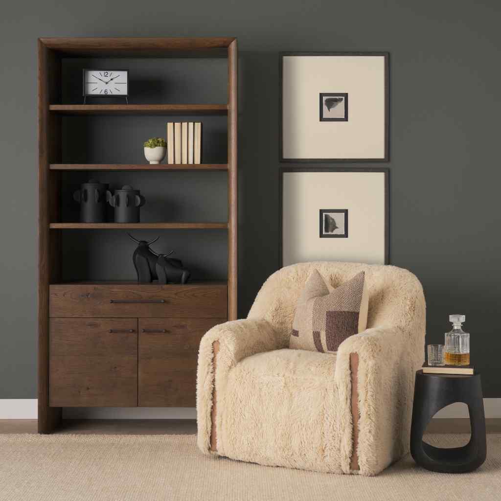Huntley Cream Faux Fur Fabric Swivel Accent Chair Cream
