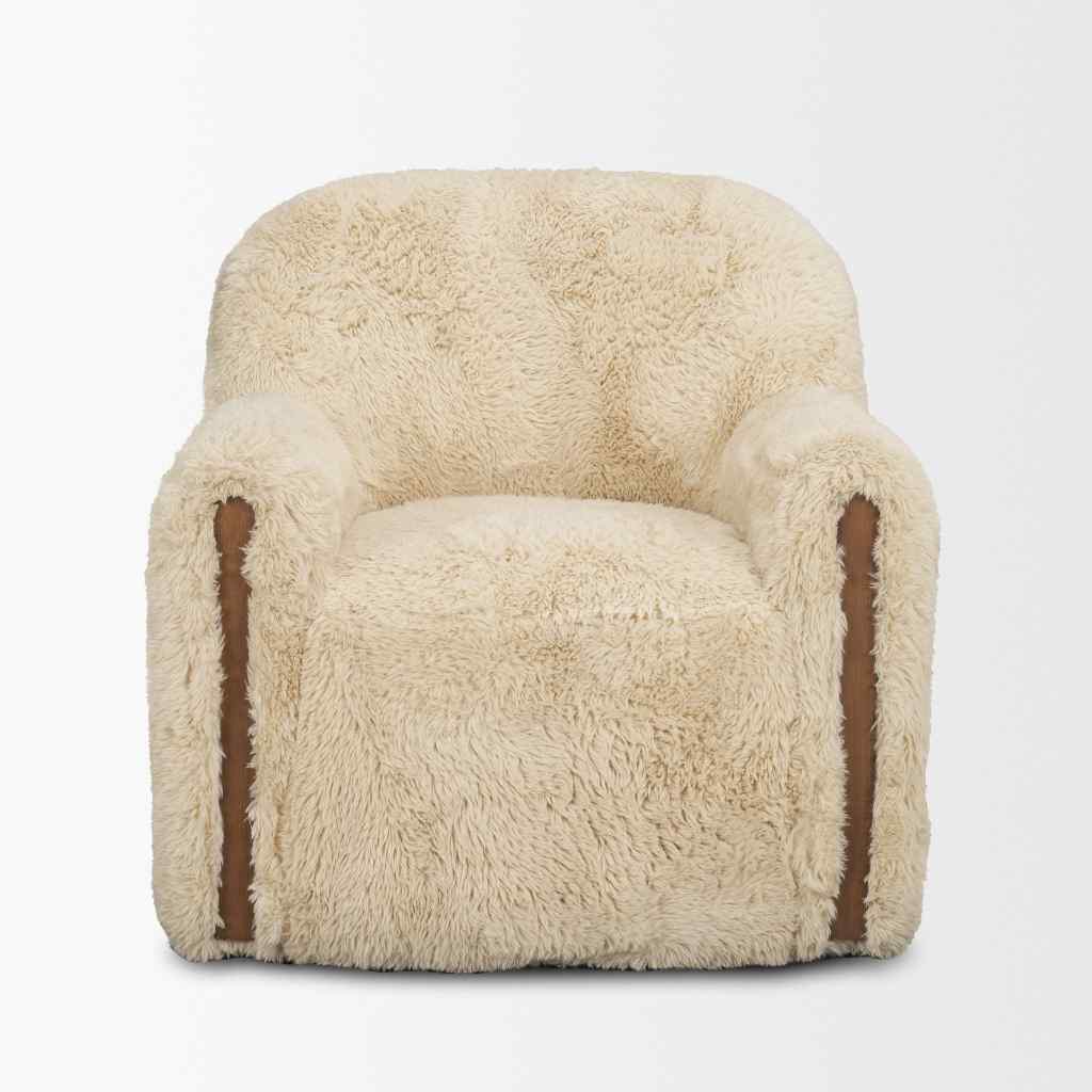 Huntley Cream Faux Fur Fabric Swivel Accent Chair Cream