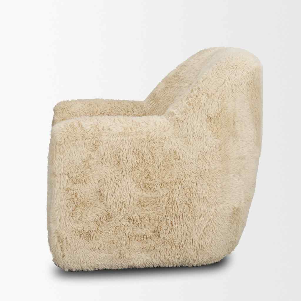 Huntley Cream Faux Fur Fabric Swivel Accent Chair Cream