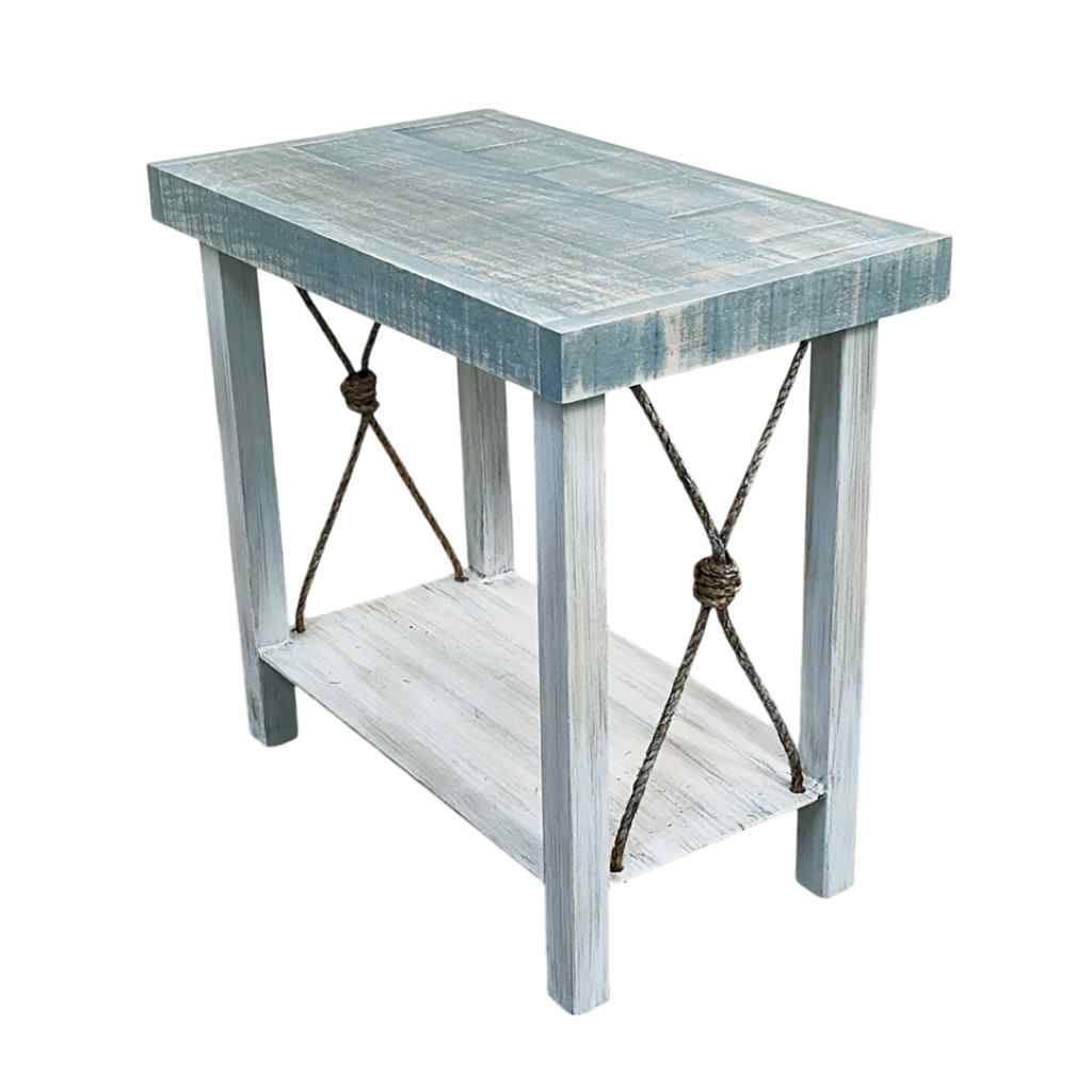 Iron Rectangle End Table With Weathered Knotted Rope Accent - Slate White Washed Cottage/Rough Slate White Washed
