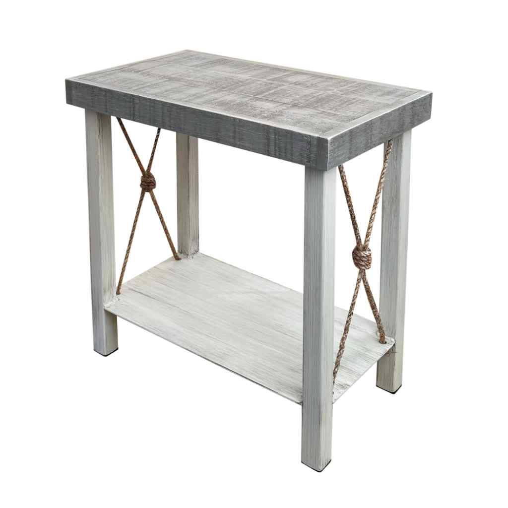 Iron Rectangle End Table With Weathered Knotted Rope Accent - Weathered Rope Cottage/Weathered Rope
