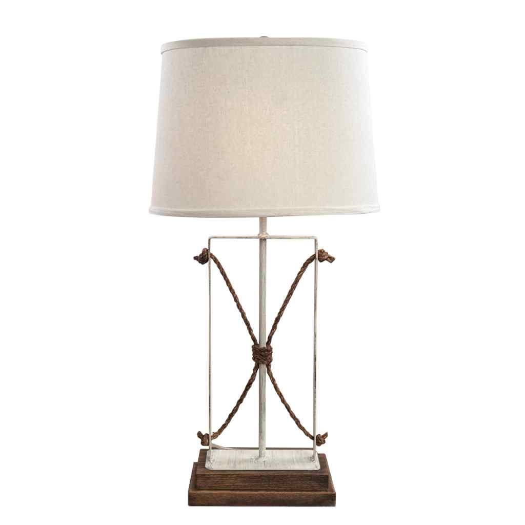 Iron-Rope Table Lamp With Rough Sawn Base - Rough Stain Cottage/Rough Stain