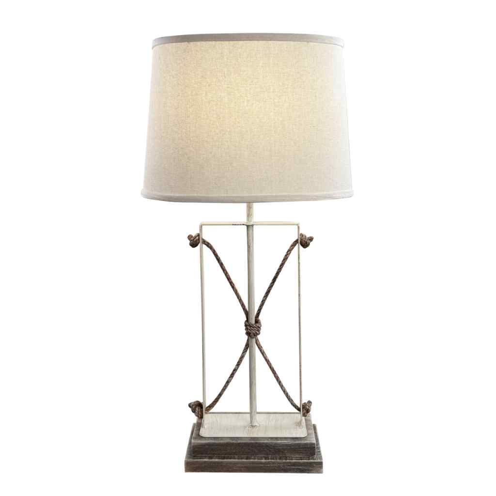 Iron-Rope Table Lamp With Rough Sawn Base Cottage/Weathered Rough Grey Stain