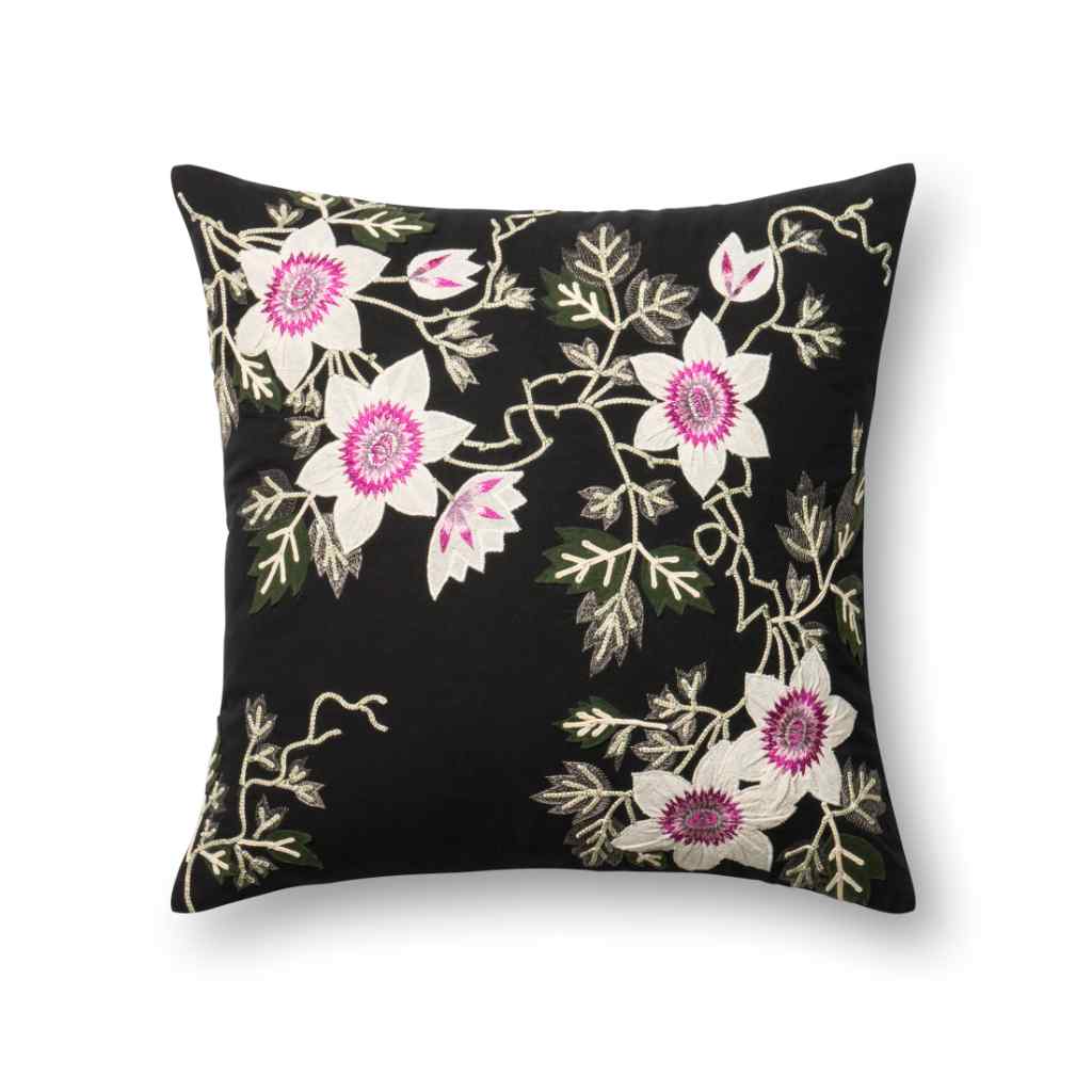 Loloi Pillows Collection Black / Ivory Pillow P0295 Black / Ivory / 22" x 22" Cover w/Down Insert