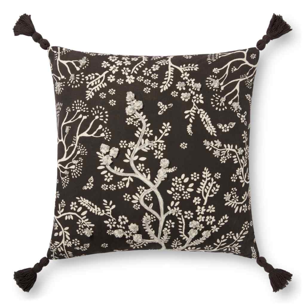 Loloi Pillows Collection Black / Ivory Pillow PLL0026 Black / Ivory / 22" x 22" Cover w/Down Insert