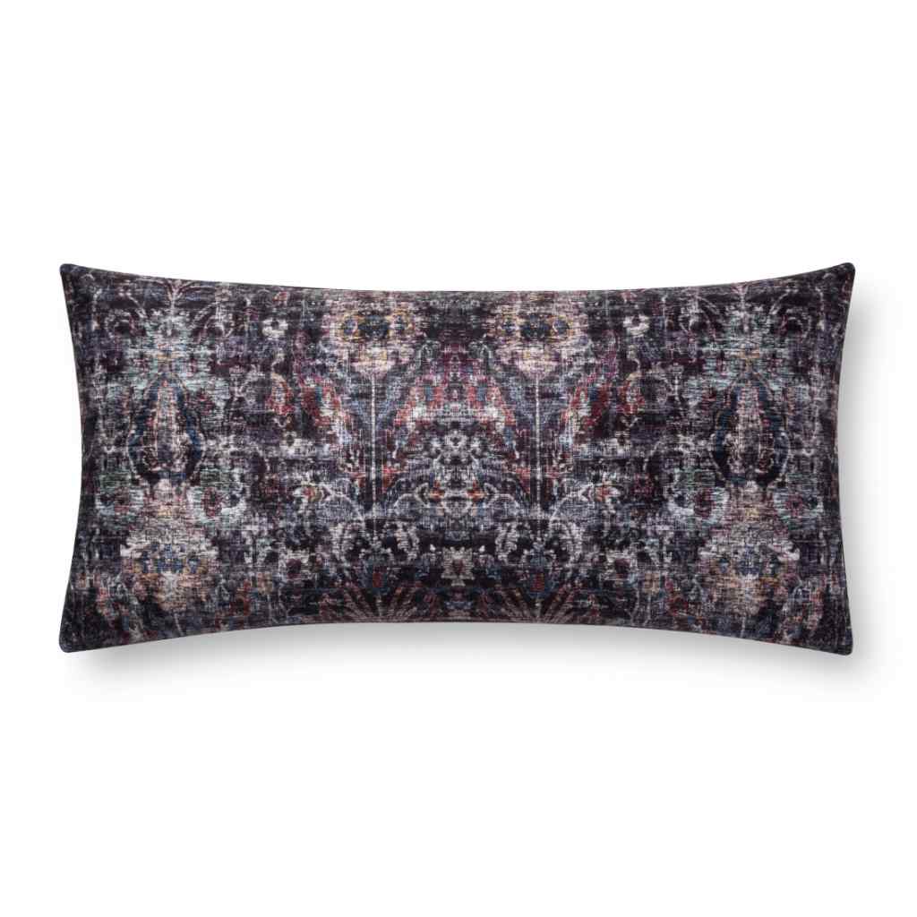 Loloi Pillows Collection Black / Multi Pillow P0686 Black / Multi / 12" x 27" Cover w/Down Insert