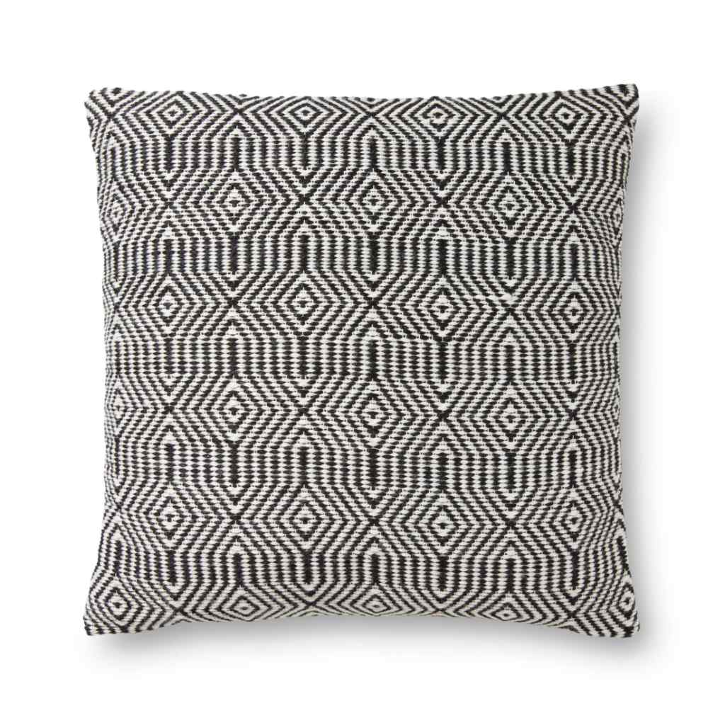 Loloi Pillows Collection Black / White Pillow P0339 Black / White / 22" x 22" Cover w/Down Insert