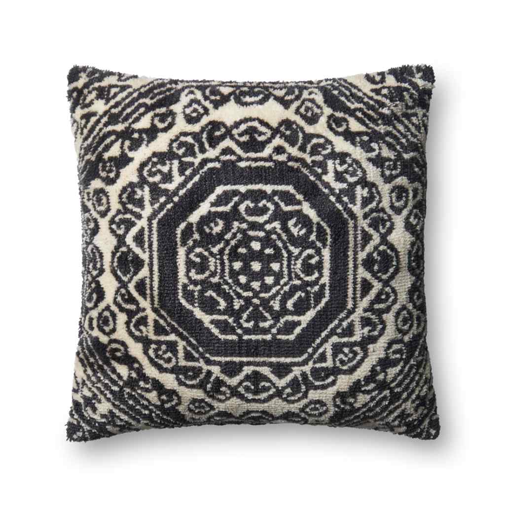 Loloi Pillows Collection Black / White Pillow P0578 Black / White / 22" x 22" Cover w/Down Insert