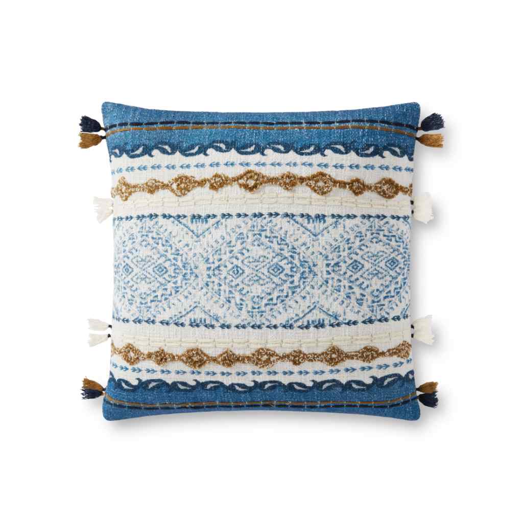 Loloi Pillows Collection Blue / Natural Pillow P0930 Blue / Natural / 18 " x 18" Cover w/Down Insert