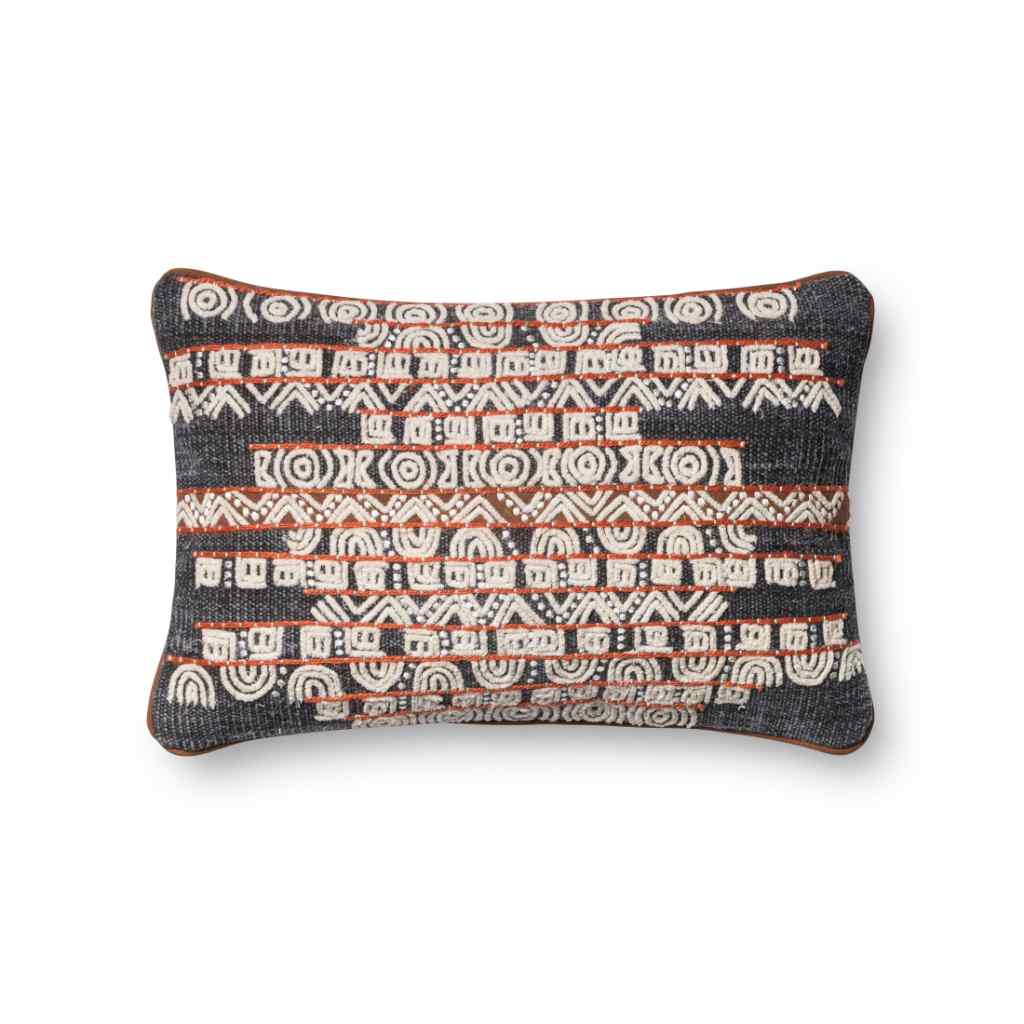 Loloi Pillows Collection Blue / Rust Pillow P0378 Blue / Rust / 13" x 21" Cover w/Down Insert