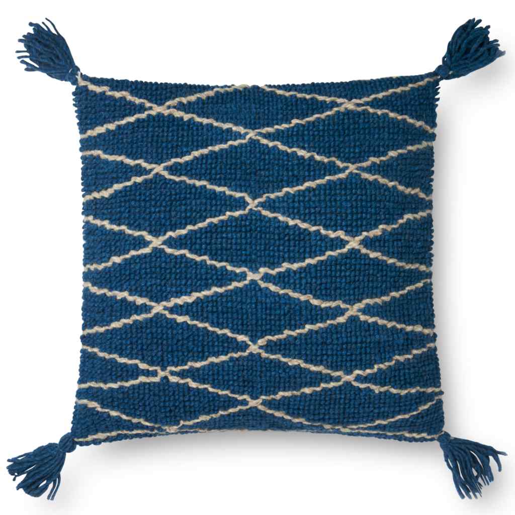 Loloi Pillows Collection Blue Pillow P0594 Blue / 22" x 22" Cover w/Down Insert