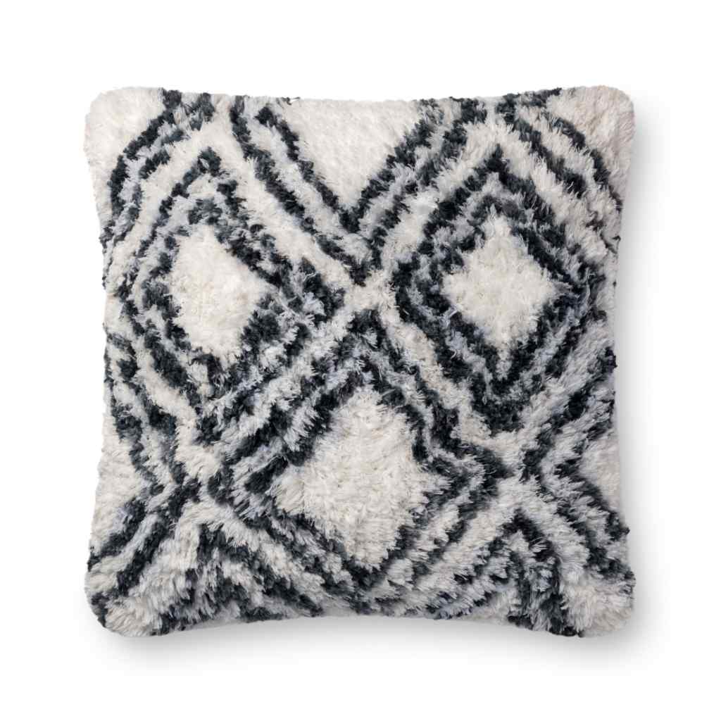 Loloi Pillows Collection Charcoal / White Pillow P0711 Charcoal / White / 22" x 22" Cover w/Down Insert