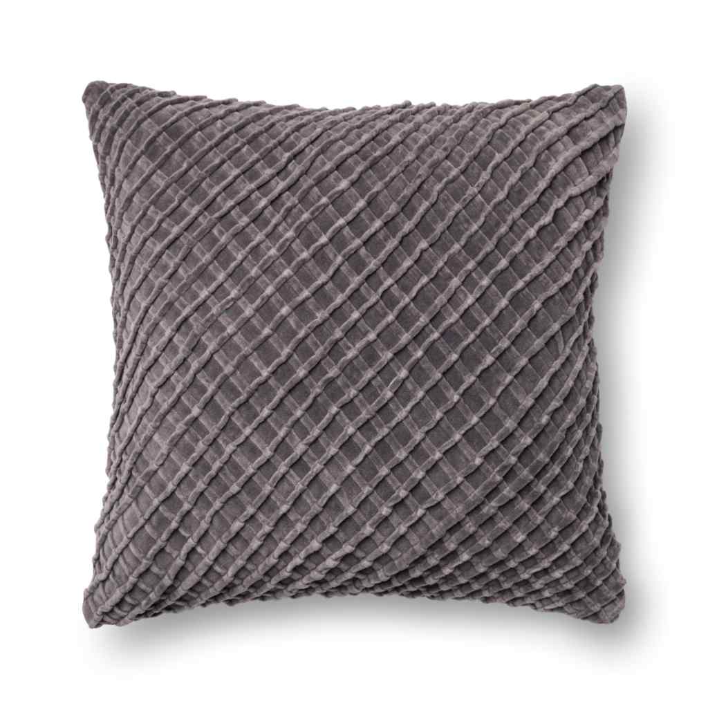 Loloi Pillows Collection Charcoal Pillow P0125 Charcoal / 22" x 22" Cover w/Down Insert